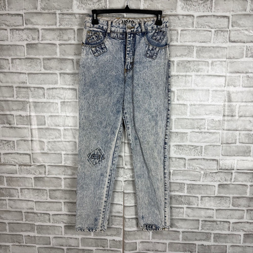 GET USED By Elie 90s Acid Wash Hipster Patched Denim Jeans Womens 28 High Rise
